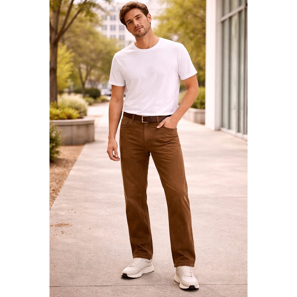 Brown Pants Hudson North Classic Workwear Cotton W36 L34 Mens Chinos Khakis